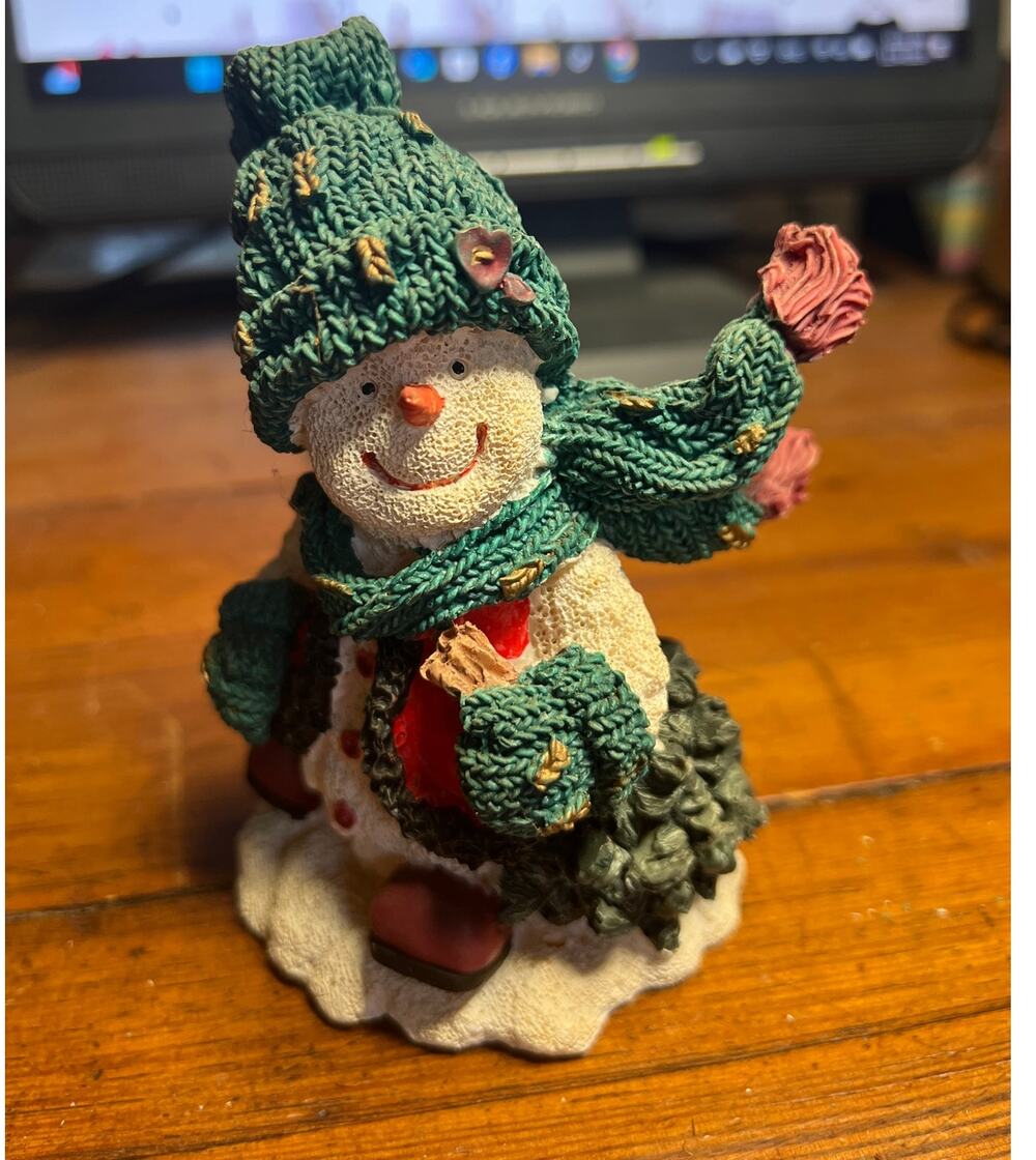 Holiday Style Christmas Snowman Figurine. 5" length. Textured Finish
